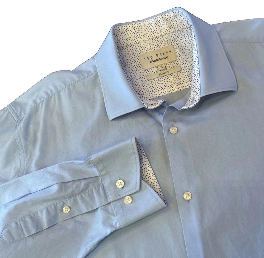 $175 Ted Baker Endurance Dress Shirt Slim Fit Blue Button Up Men’s 17 34/35 Lux